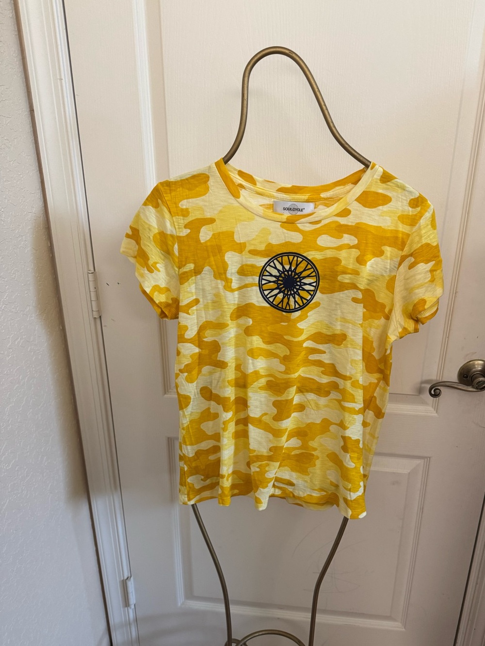 soulcycle Yellow Camo Tee with Wheel Graphic